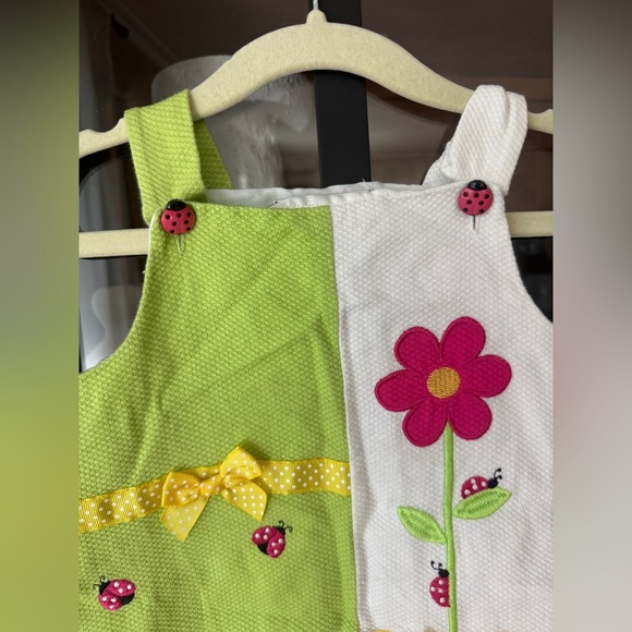 Vintage 90s Youngland appliqué dress ladybugs flowers toddler embroidered girl - Picture 5 of 9